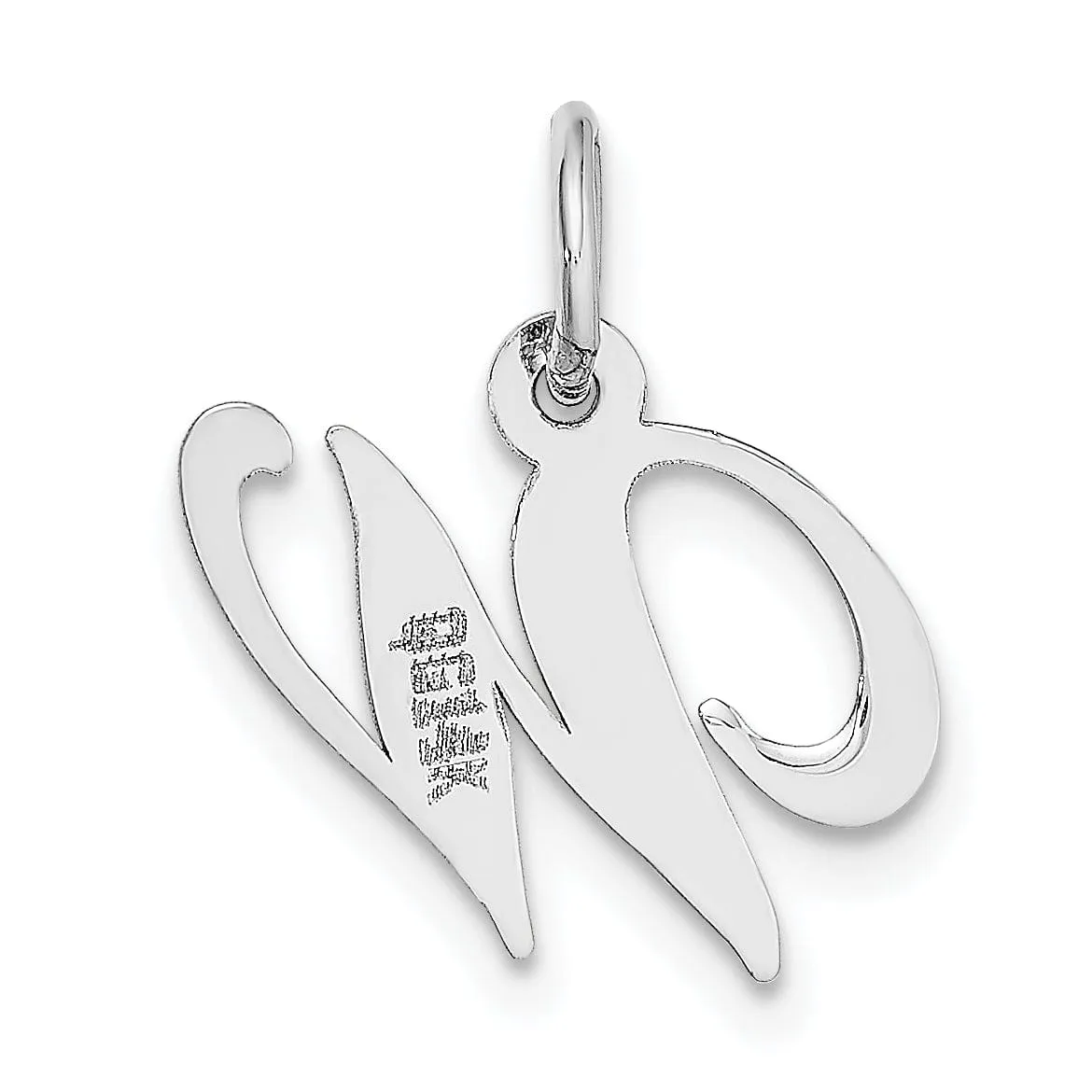 14K White Gold Small Size Fancy Script Letter W Initial Pendant