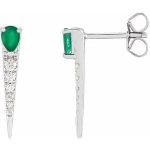 14K White Natural Emerald & 1/8 CTW Natural Diamond Spike Earrings