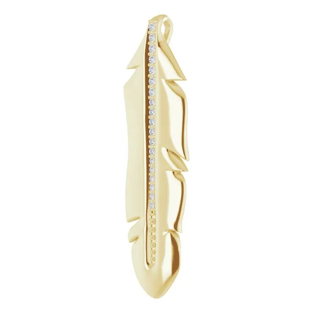 14K Yellow .06 CTW Diamond Feather Pendant