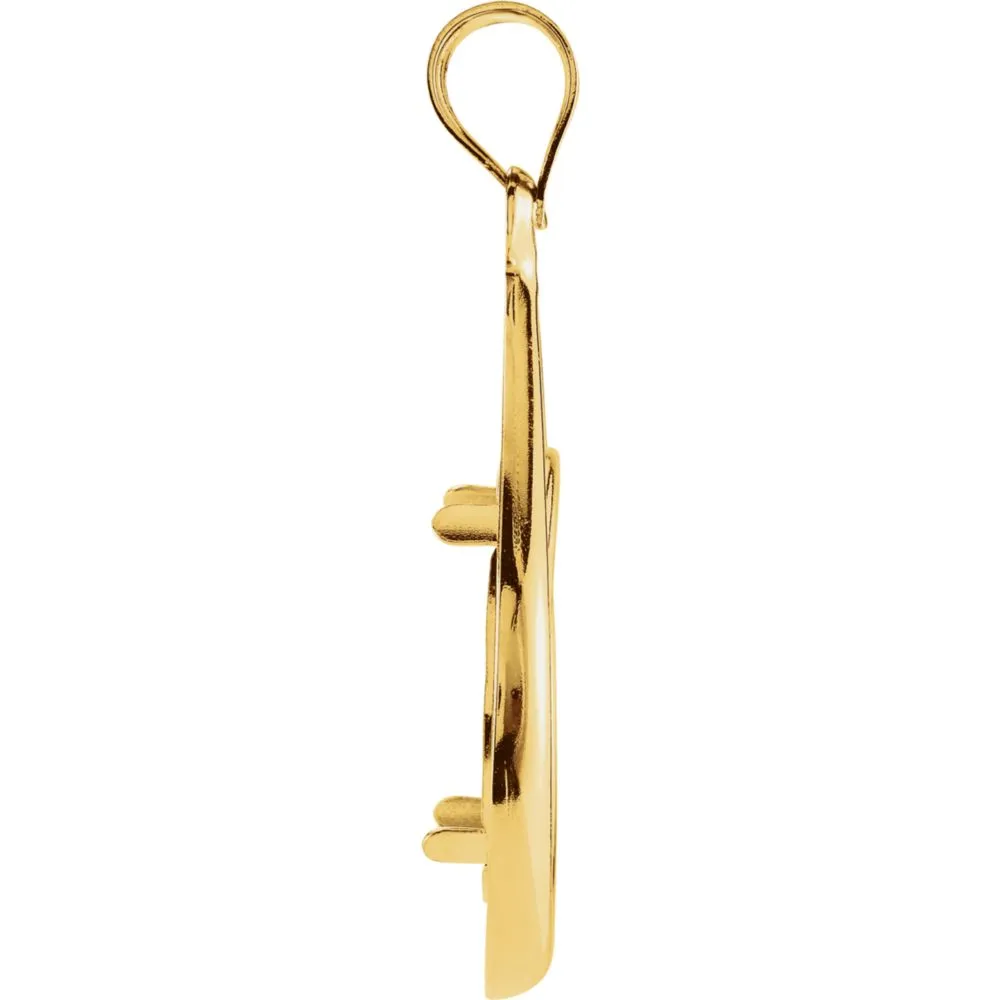 14k Yellow Gold 16.4x1.1mm Tab Back Teardrop Coin Frame Pendant for 1/10 Ounce American Eagle or 1/10 Ounce South African Rand