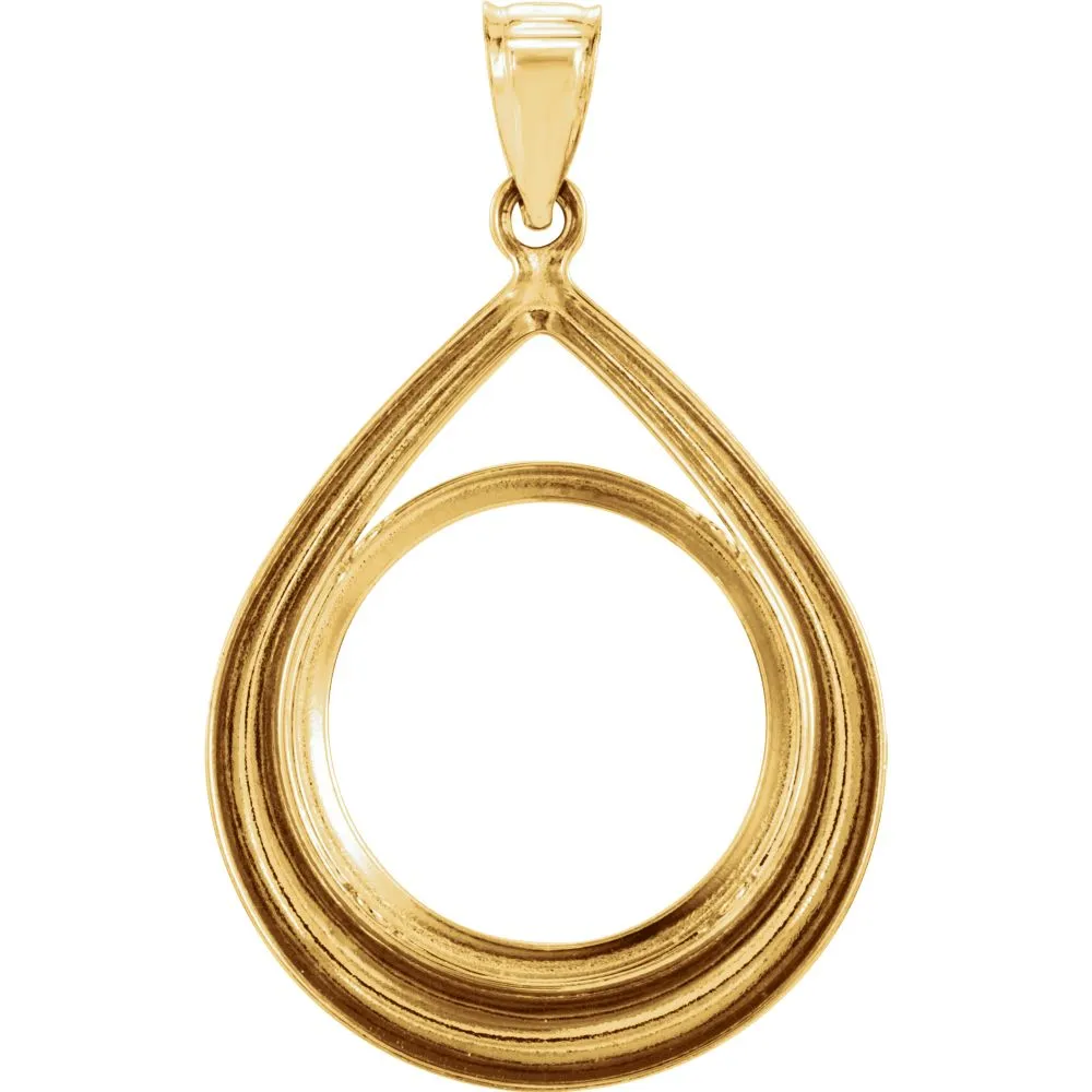 14k Yellow Gold 17.9x1.2mm Coin Frame Teardrop Pendant