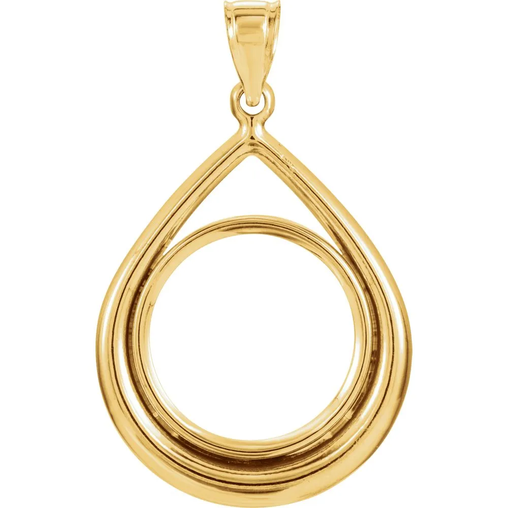 14k Yellow Gold 17.9x1.2mm Coin Frame Teardrop Pendant