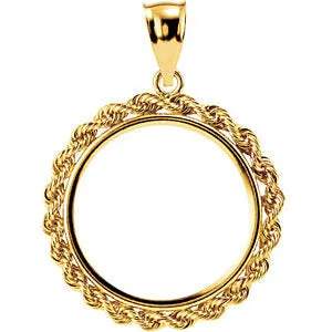 14k Yellow Gold 21.5x1.5mm Tab Back Solid Rope Coin Frame Pendant for U.S. $5.00