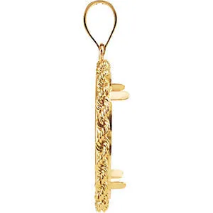 14k Yellow Gold 21.5x1.5mm Tab Back Solid Rope Coin Frame Pendant for U.S. $5.00