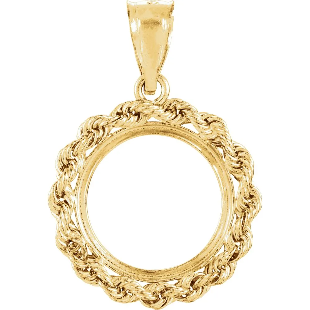 14k Yellow Gold 2.5mm Solid Rope Tab Back Frame Pendant for 1/20 Ounce Chinese Panda Coin