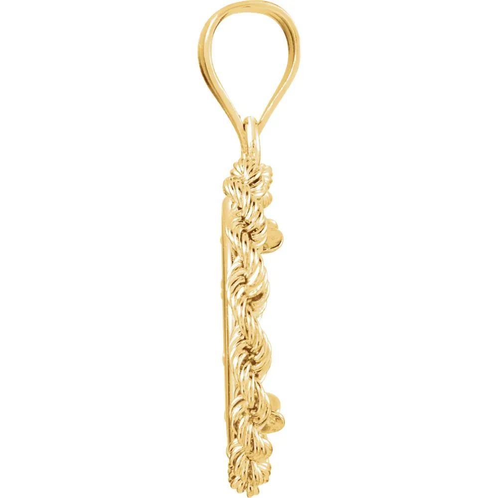 14k Yellow Gold 2.5mm Solid Rope Tab Back Frame Pendant for 1/20 Ounce Chinese Panda Coin