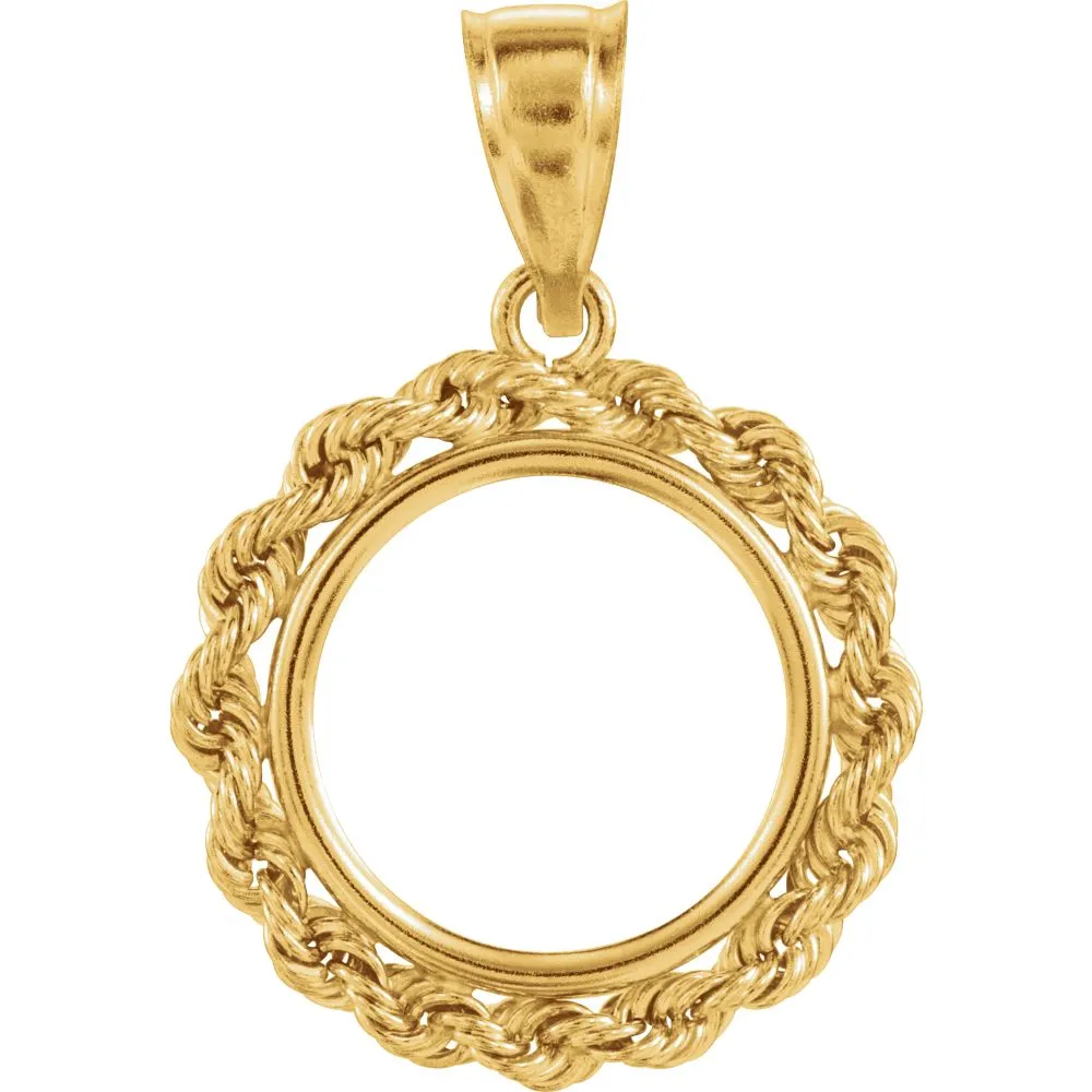 14k Yellow Gold 2.5mm Solid Rope Tab Back Frame Pendant for 1/20 Ounce Chinese Panda Coin