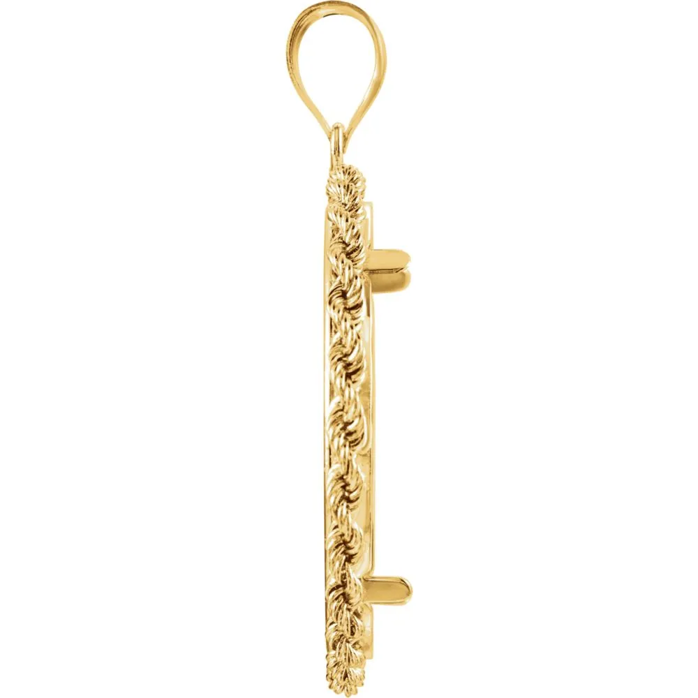 14k Yellow Gold 27.4x2mm Tab Back 2.5mm Solid Rope Coin Frame Pendant for Mexican 20 Peso