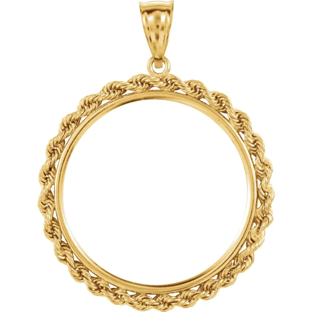 14k Yellow Gold 27.4x2mm Tab Back 2.5mm Solid Rope Coin Frame Pendant for Mexican 20 Peso