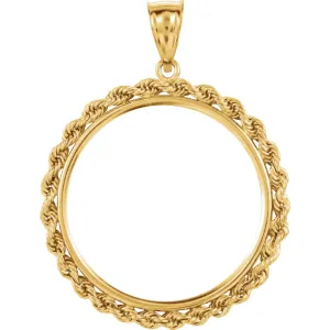 14k Yellow Gold 27.4x2mm Tab Back 2.5mm Solid Rope Coin Frame Pendant for Mexican 20 Peso