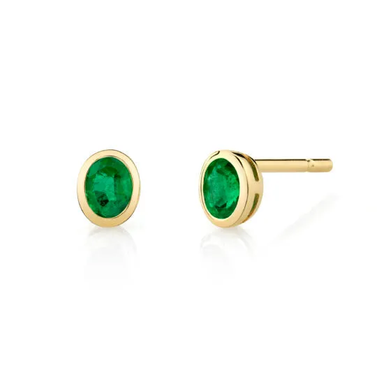 14k Yellow Gold .34cttw Emerald Stud Earrings, Bezel Set