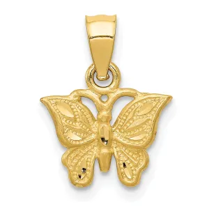 14K Yellow Gold Brushed Casted Textured Back Diamond-cut Solid Polished Finish Butterfly Charm Pendant