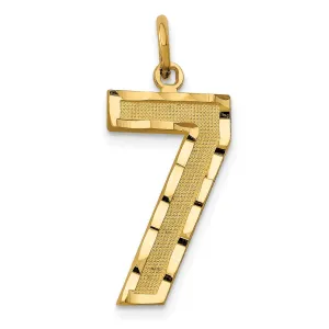 14k Yellow Gold Diamond Cut Texture Finish Large Size Number 7 Charm Pendant