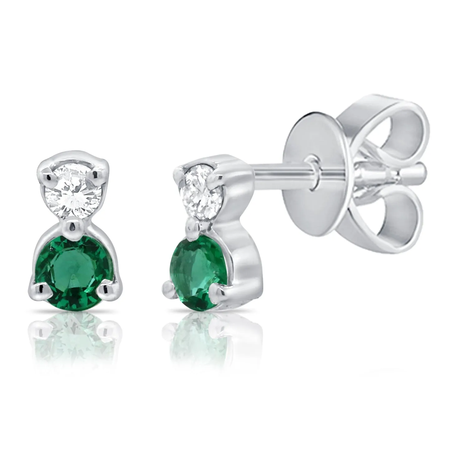 14K Yellow Gold Diamond   Emerald Mini Stud Earrings