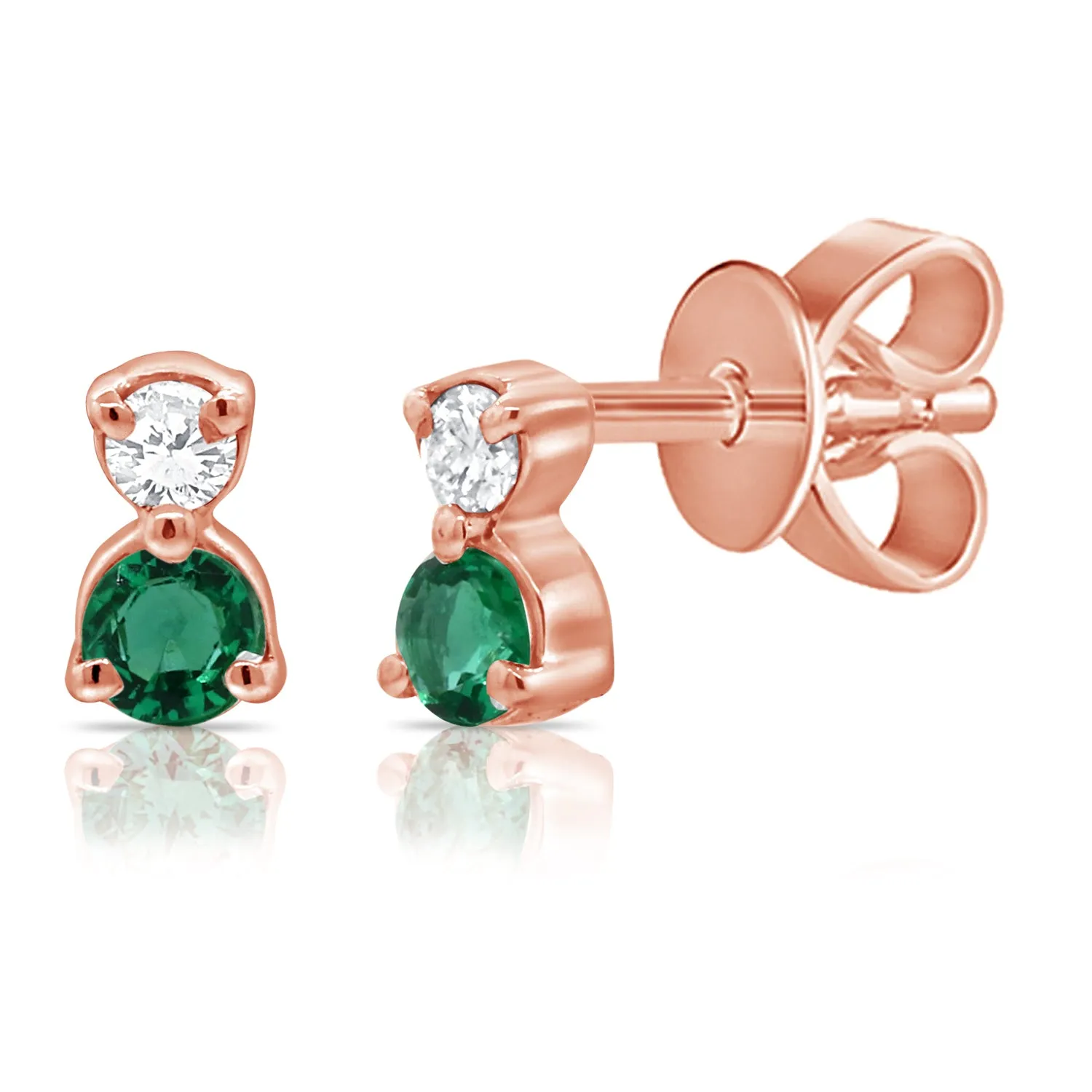 14K Yellow Gold Diamond   Emerald Mini Stud Earrings
