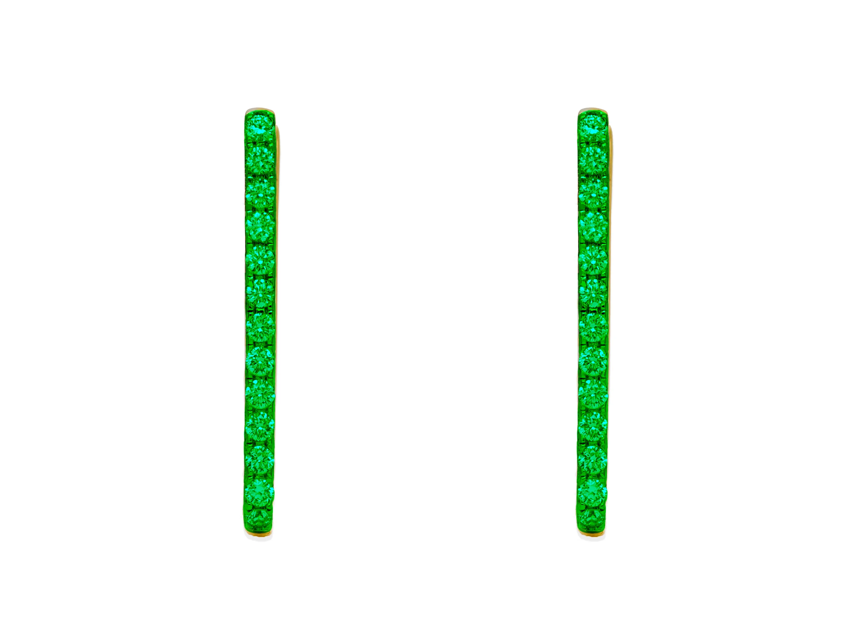 14k Yellow Gold Emerald Paperclip Hoop Earrings