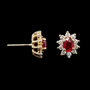 14K Yellow Gold Estate Ruby and Diamond Earrings
