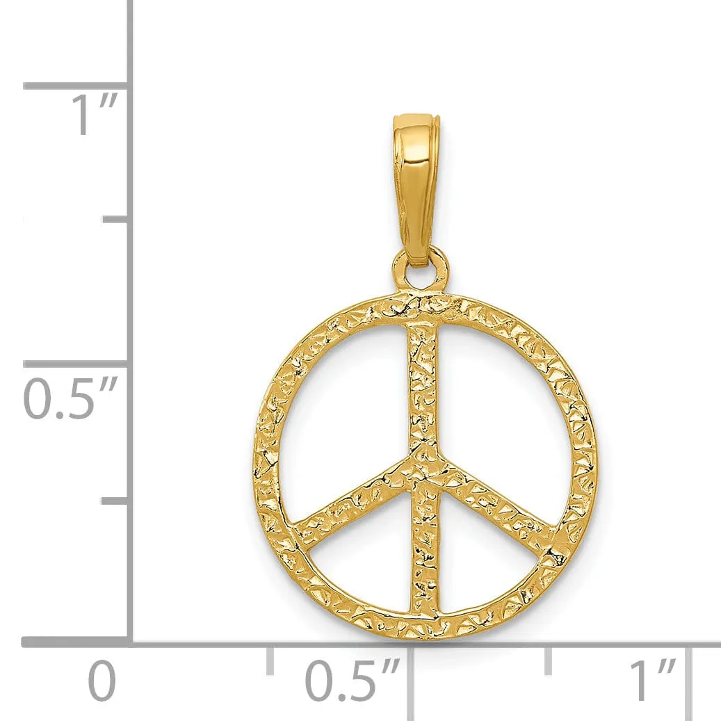 14k Yellow Gold Peace Sign Charm Pendant