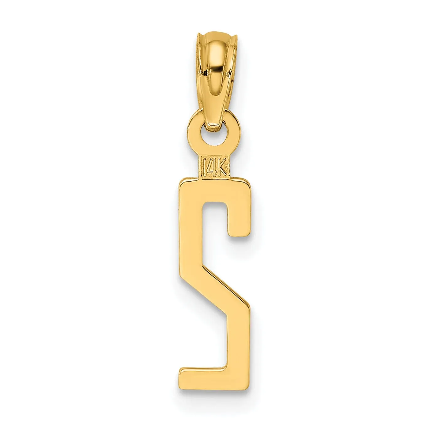 14K Yellow Gold Polished Finished Block Script Design Block Number 2 Charm Pendant