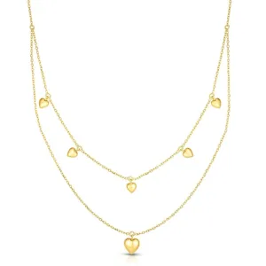 14K Yellow Gold Puffed Heart Multi-Strand Necklace (6.10.gr.tw)