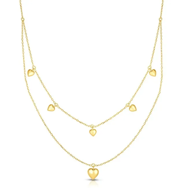 14K Yellow Gold Puffed Heart Multi-Strand Necklace (6.10.gr.tw)