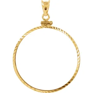 14k Yellow Gold Screw Top Diamond Cut Pendant Frame for 1 Ounce South African Rand Coin
