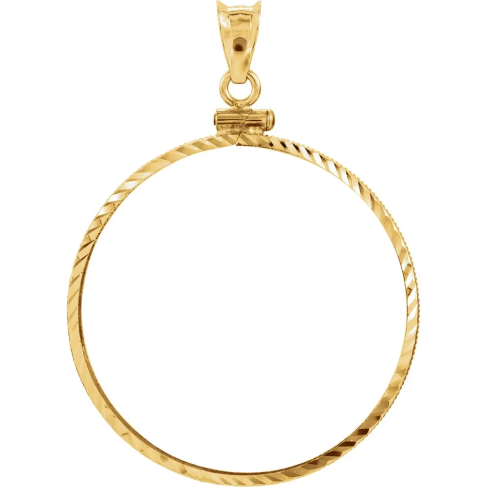 14k Yellow Gold Screw Top Diamond Cut Pendant Frame for 1 Ounce South African Rand Coin