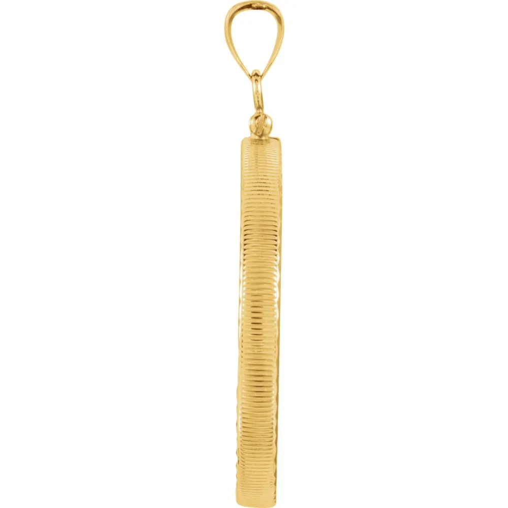 14k Yellow Gold Screw Top Diamond Cut Pendant Frame for 1 Ounce South African Rand Coin
