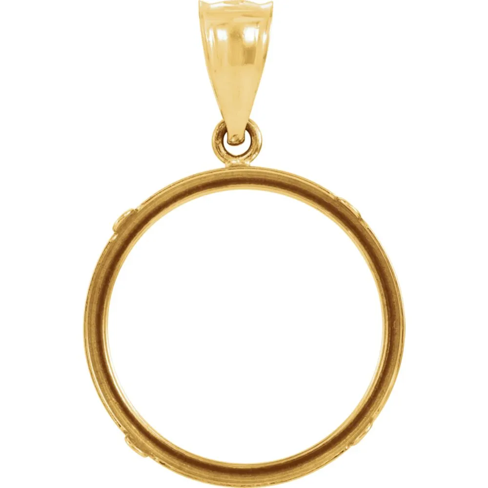 14k Yellow Gold Tab Back Frame Pendant for Canadian 1/4 Ounce Maple Leaf Coin