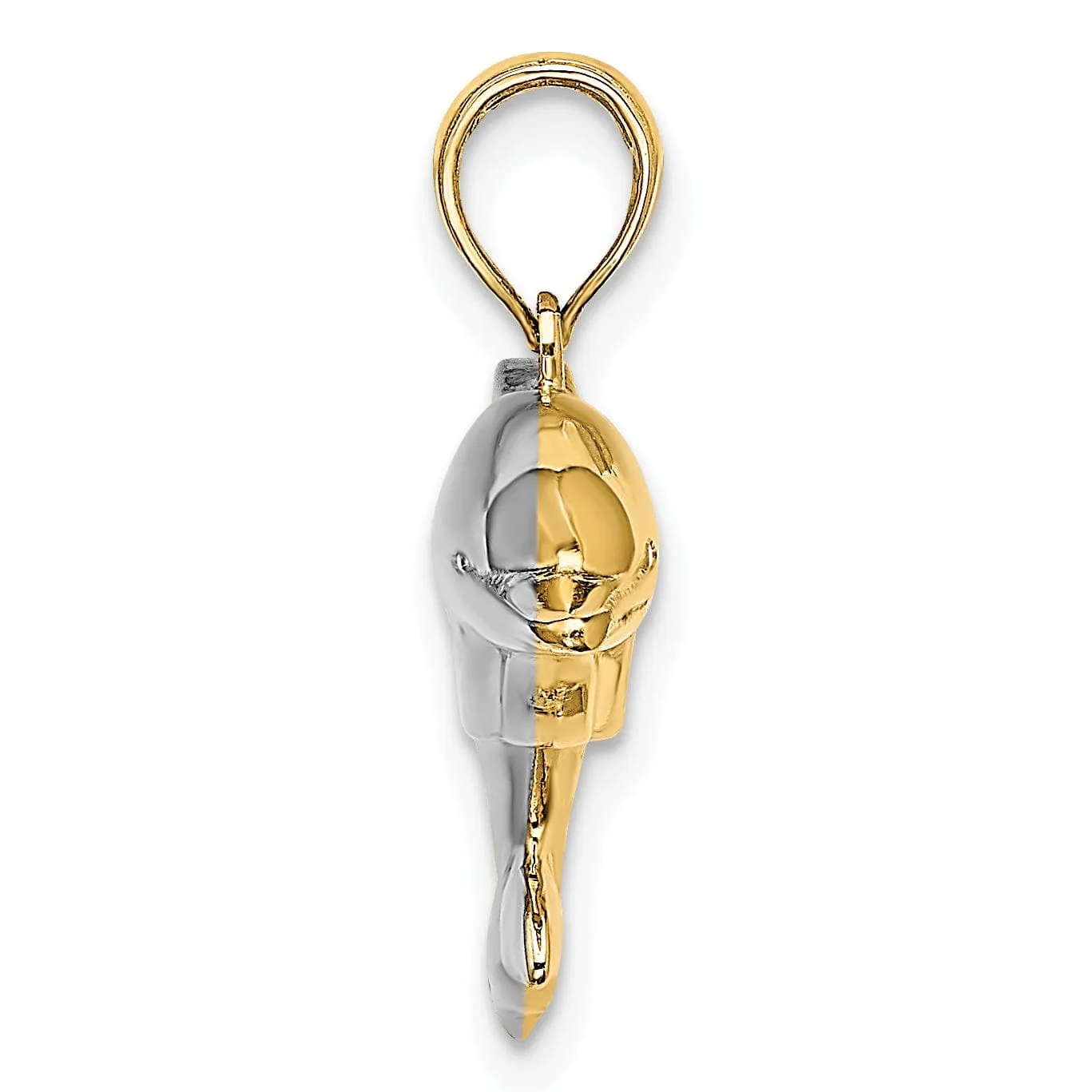 14k Yellow Gold White Rhodium Polished Finish 3-Dimensional Reversible Puffed Dolphin Charm Pendant