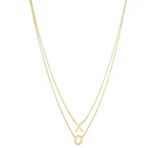14k Yellow Layered Double Strand X and O Necklace (3.10.gr.tw)