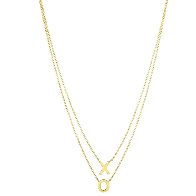 14k Yellow Layered Double Strand X and O Necklace (3.10.gr.tw)