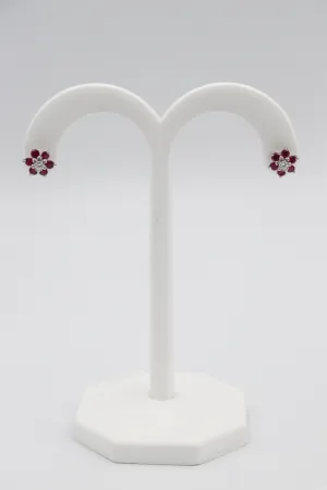 14Karat Ruby and Diamond Flower Shaped Earrings