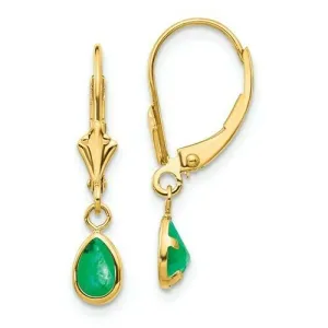 14KT Yellow Gold Pear Emerald Lever Back Earrings