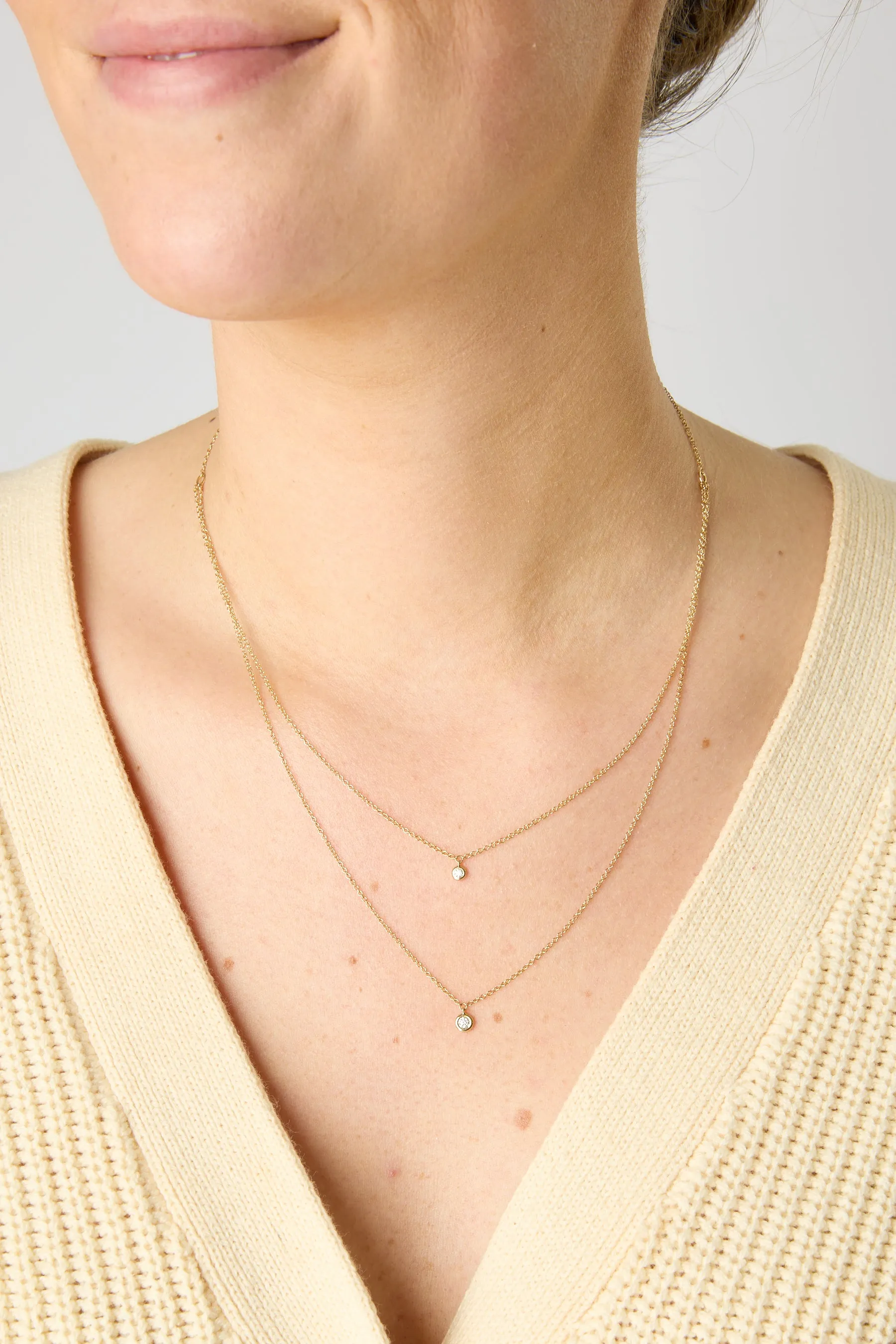 14KY Double Strand Necklace with Bezel Set Diamonds