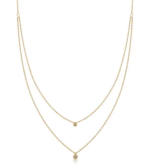14KY Double Strand Necklace with Bezel Set Diamonds