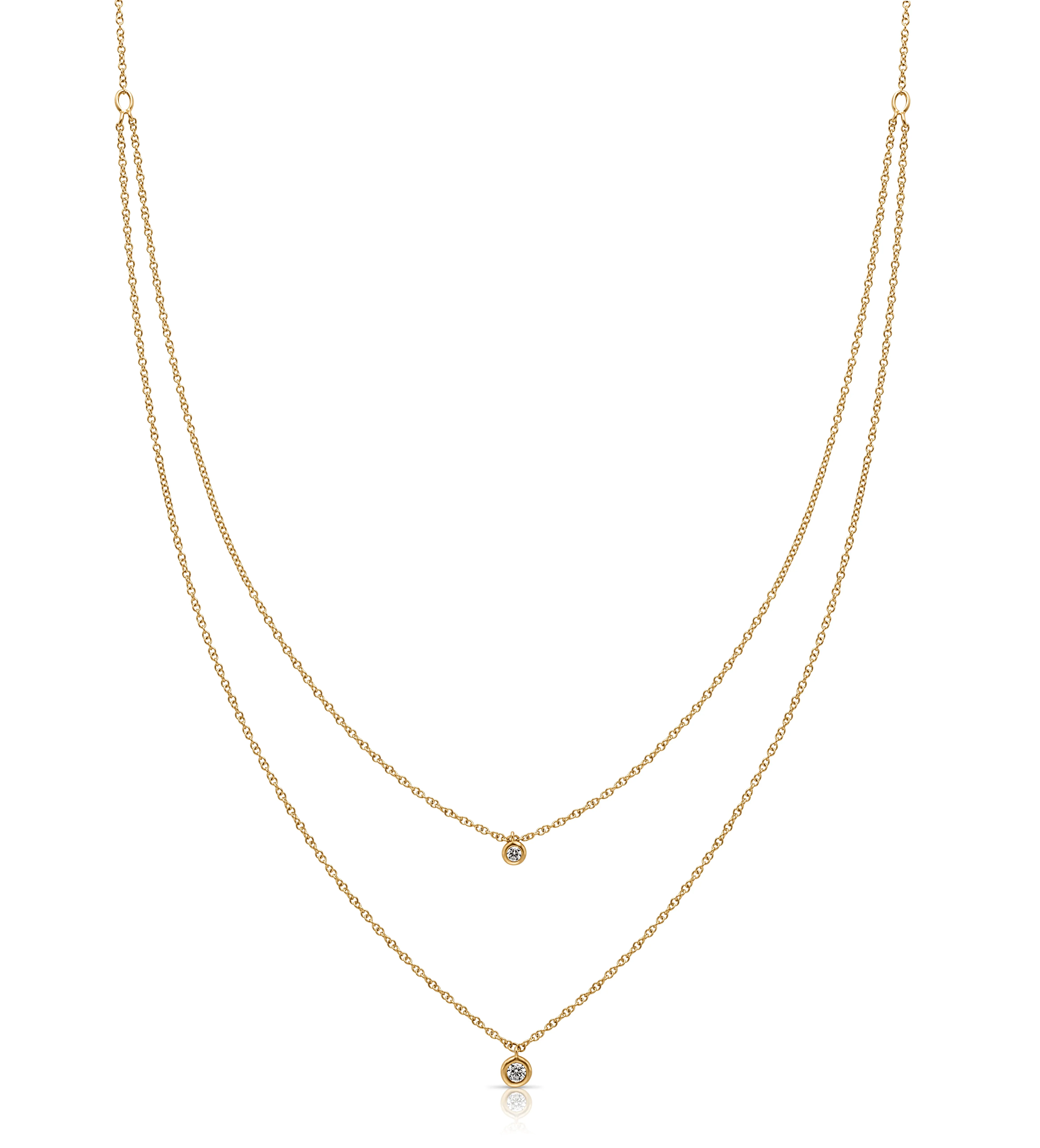 14KY Double Strand Necklace with Bezel Set Diamonds