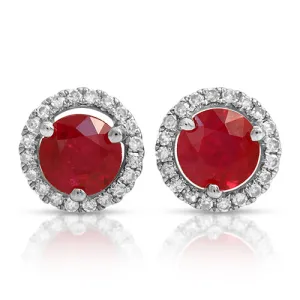 1.50 Carat Round Cut Ruby & Diamond Halo Stud Earrings