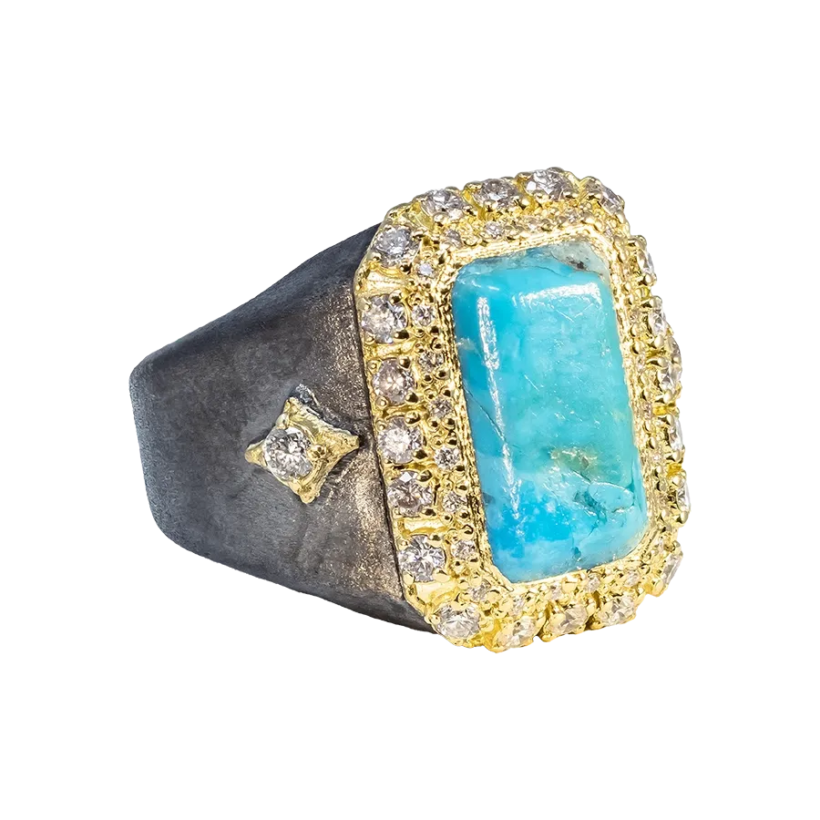 15X9 BLUE TURQUOISE SIGNET RING