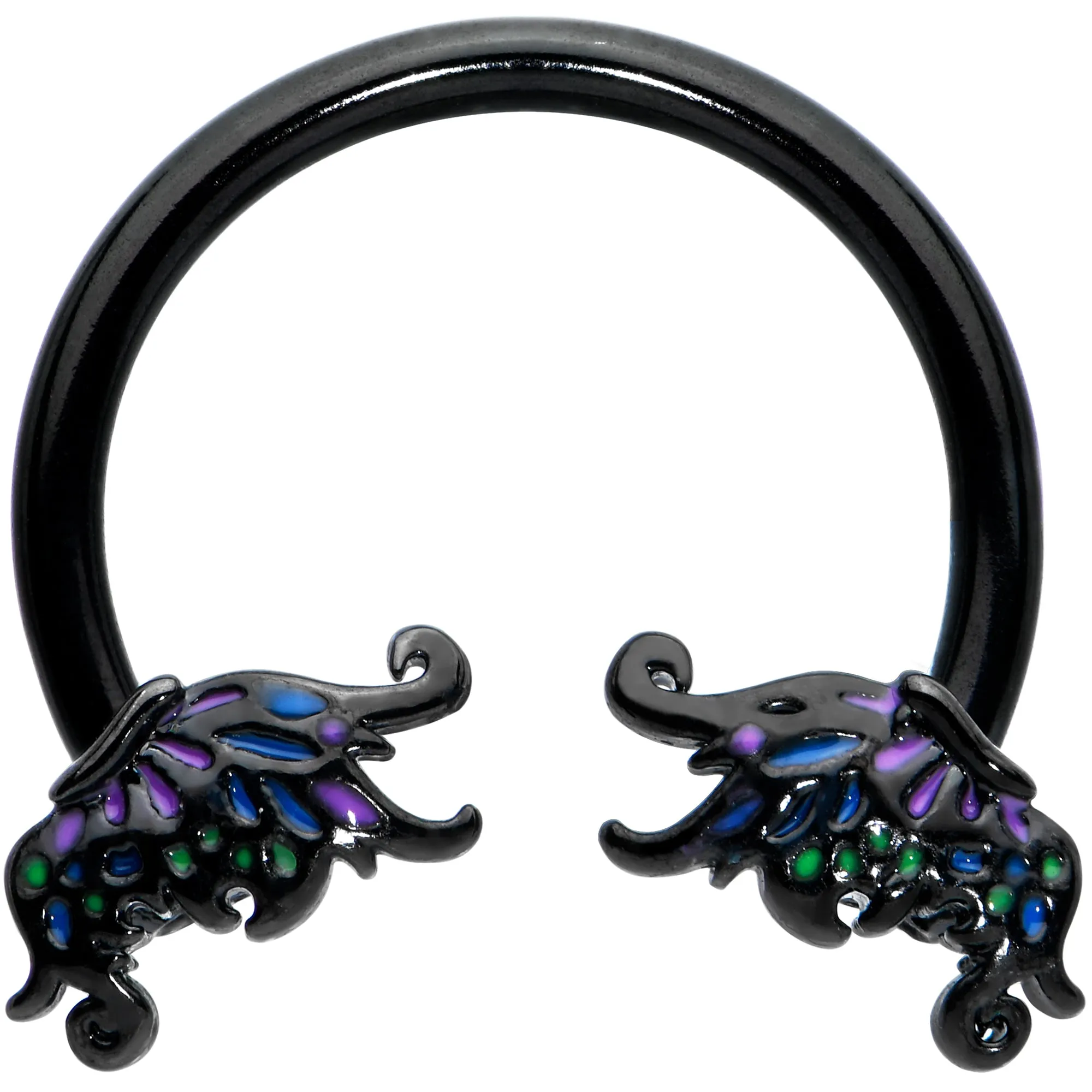16 Gauge 3/8 Black Fantasy Faerie Wings Horseshoe Circular Barbell