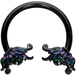 16 Gauge 3/8 Black Fantasy Faerie Wings Horseshoe Circular Barbell