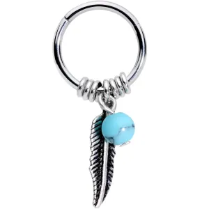 16 Gauge 3/8 Southwest Blue Bead Feather Hinged Dangle Segment Ring