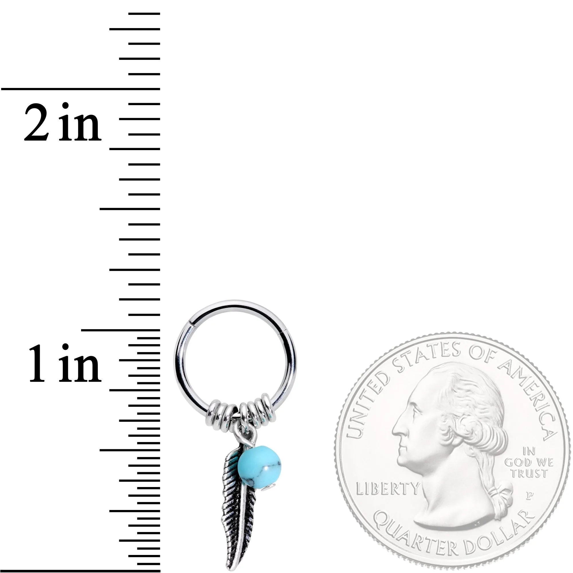 16 Gauge 3/8 Southwest Blue Bead Feather Hinged Dangle Segment Ring