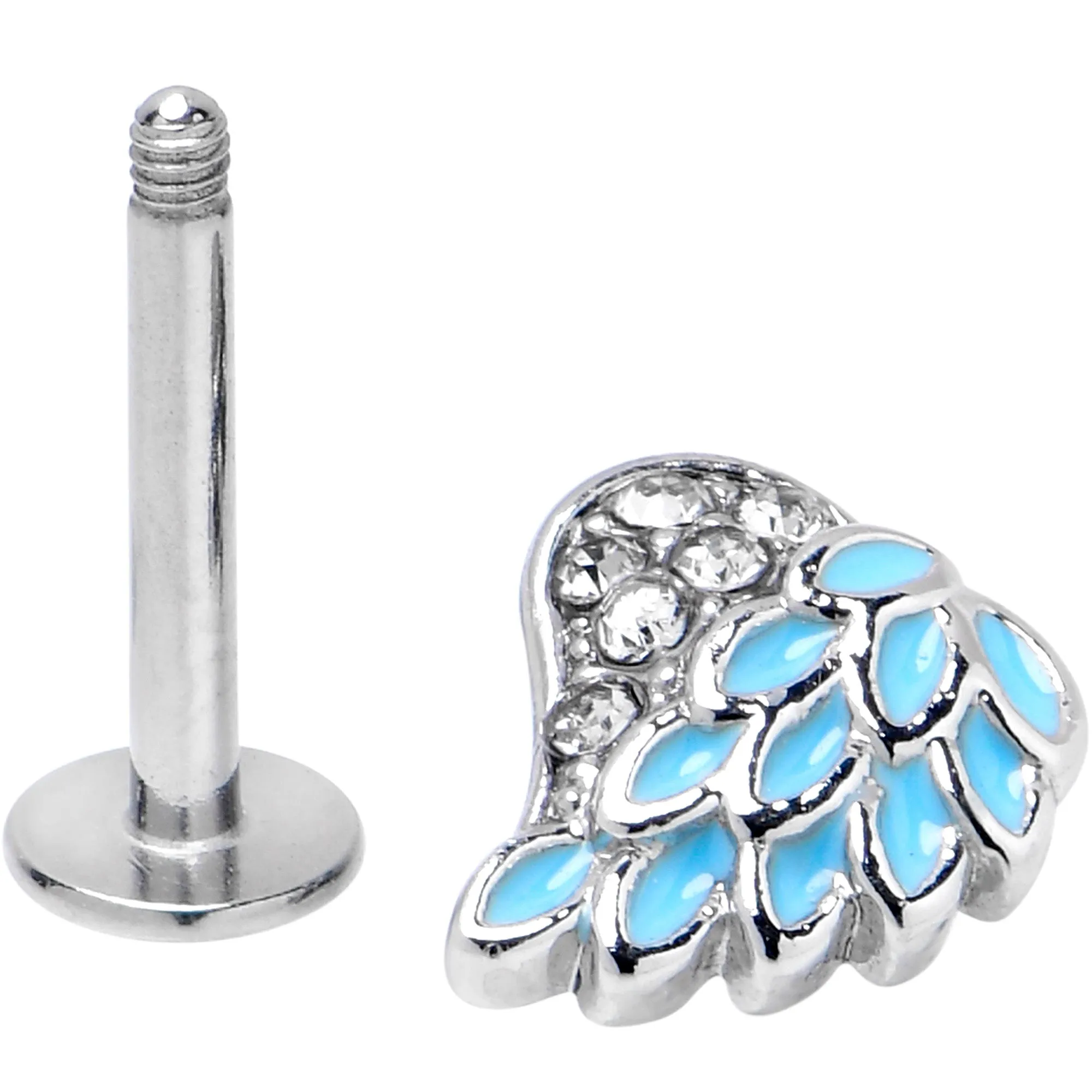 16 Gauge 5/16 Clear Gem Heavenly Heart Angel Wing Blue Labret Tragus