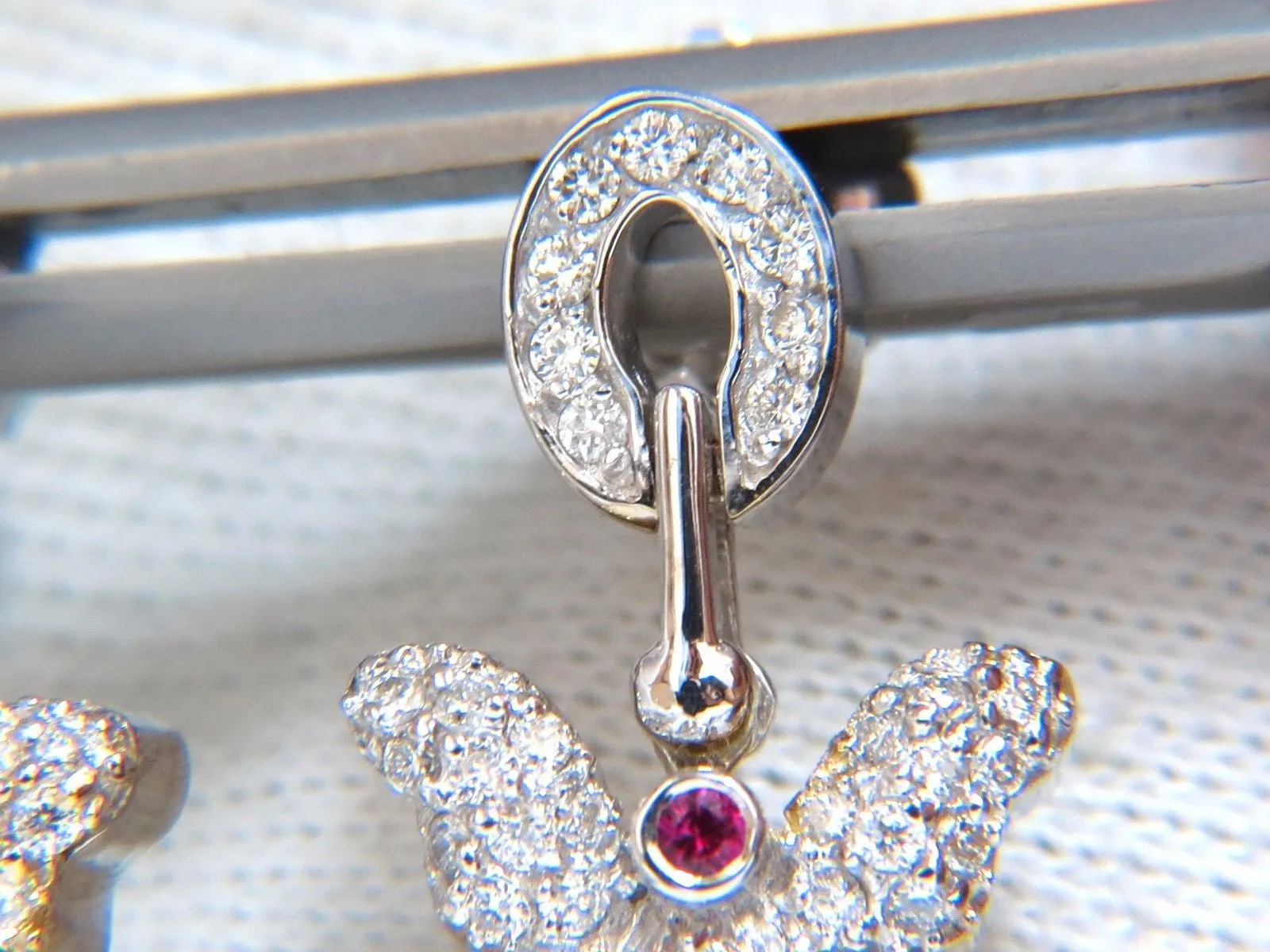 1.70CT NATURAL OVAL BRIGHT RED RUBY DIAMOND DANGLE BUTTERFLY EARRINGS 14KT