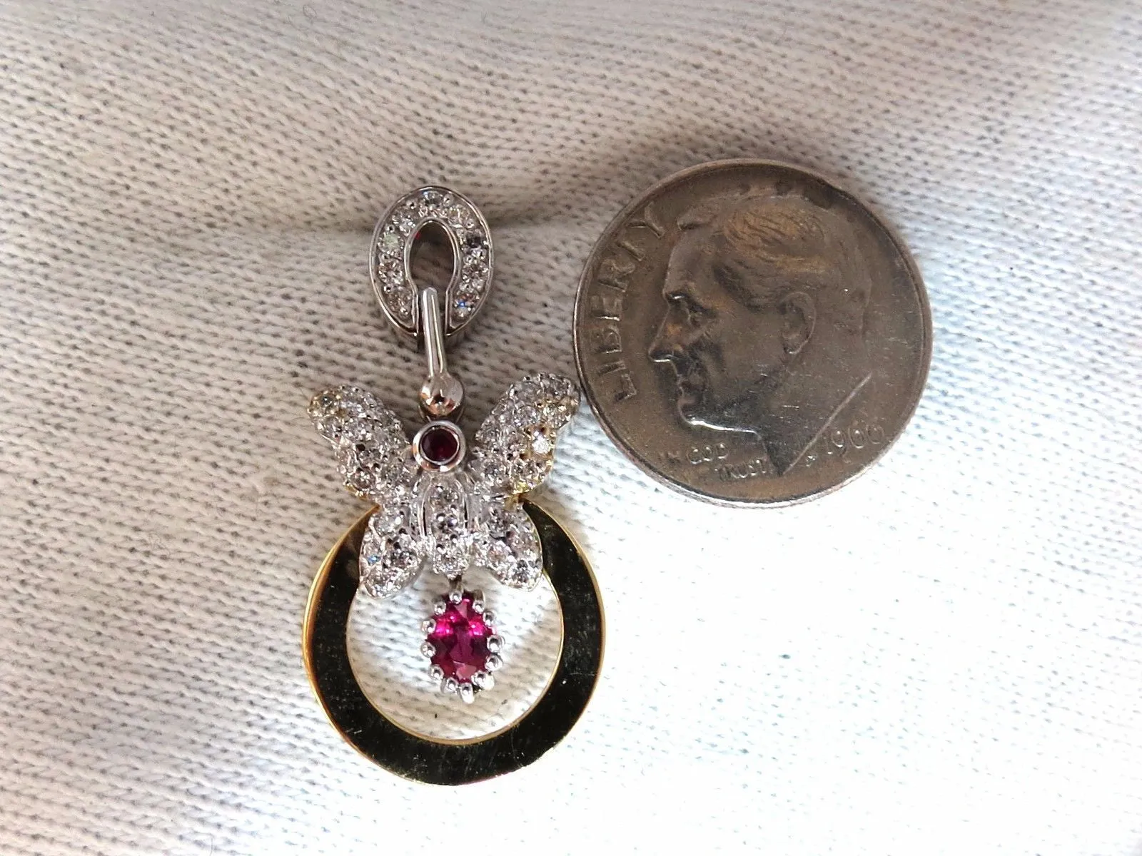 1.70CT NATURAL OVAL BRIGHT RED RUBY DIAMOND DANGLE BUTTERFLY EARRINGS 14KT