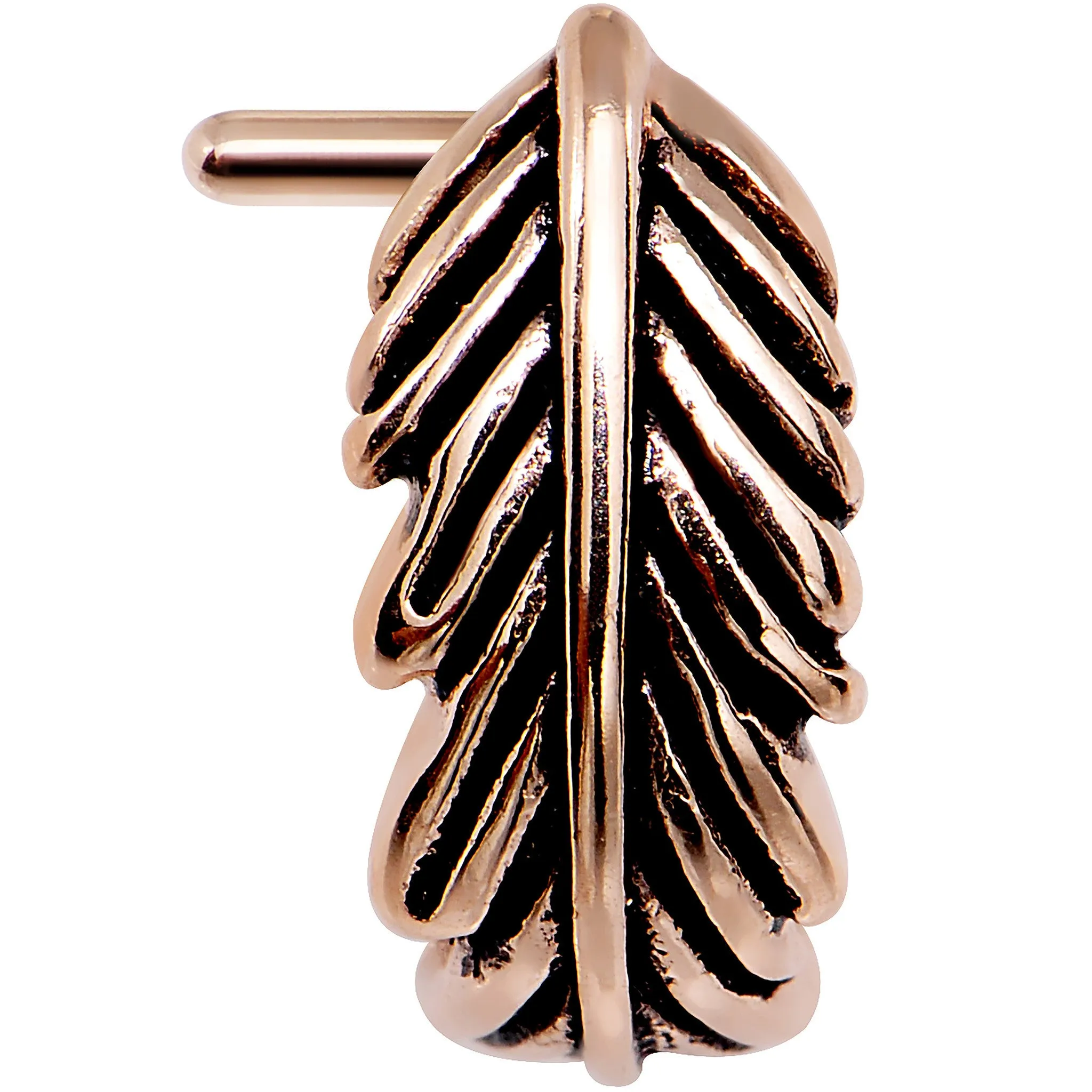 18 Gauge Rose Gold PVD Feather Faux Hoop L Shaped Nose Ring