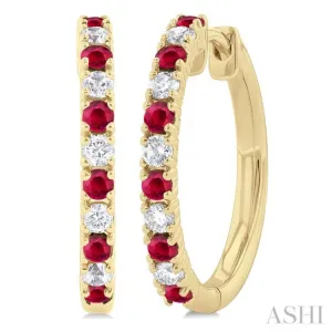 1.80 MM Round Shape Ruby and 1/4 ctw Round Cut Diamond Precious Hoop Earring in 10K Yellow Gold