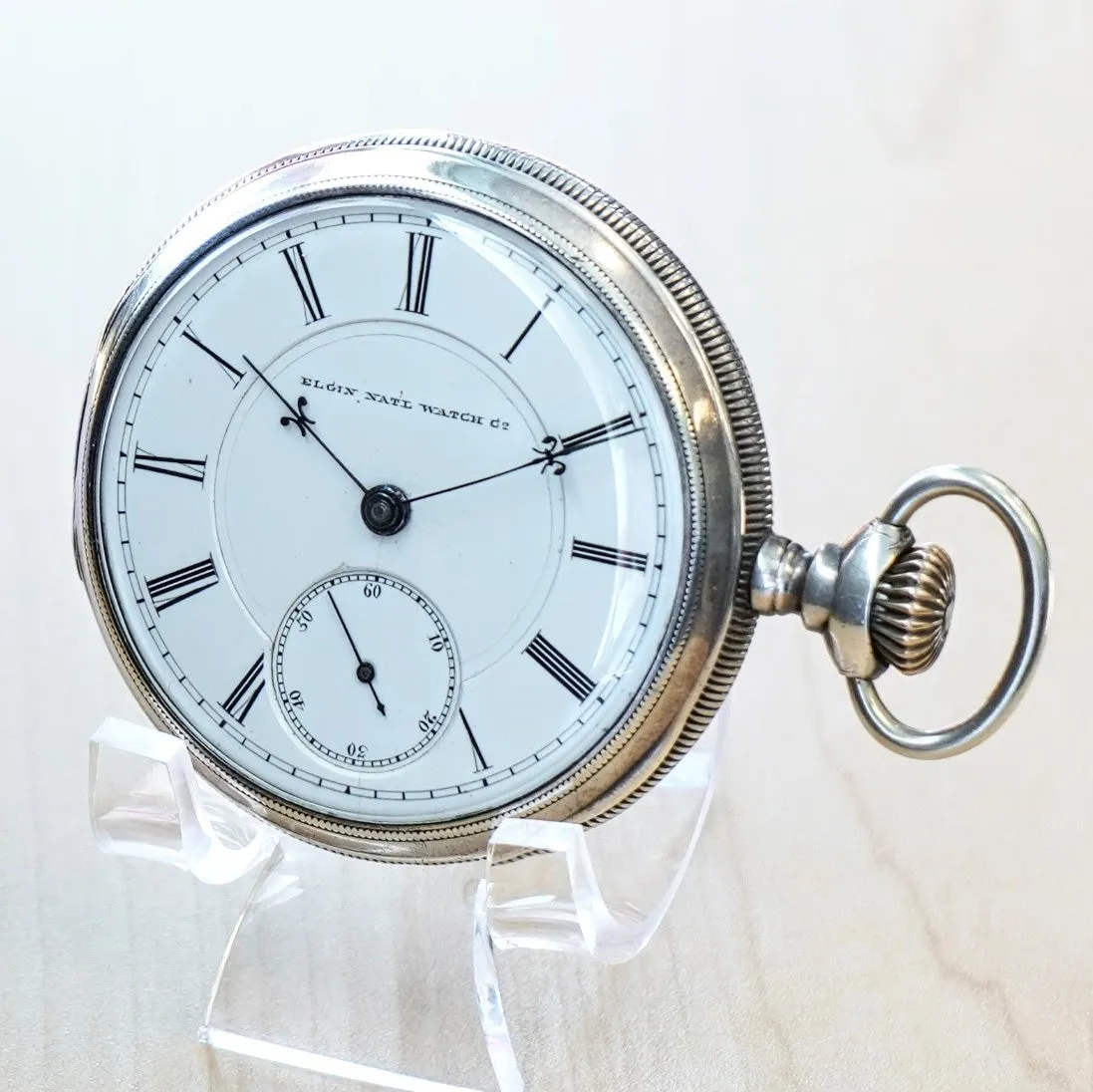 1881 BW Raymond ELGIN Pocket Watch 18s Lever Set Grade 70 Adjusted 15 Jewels 925 Case