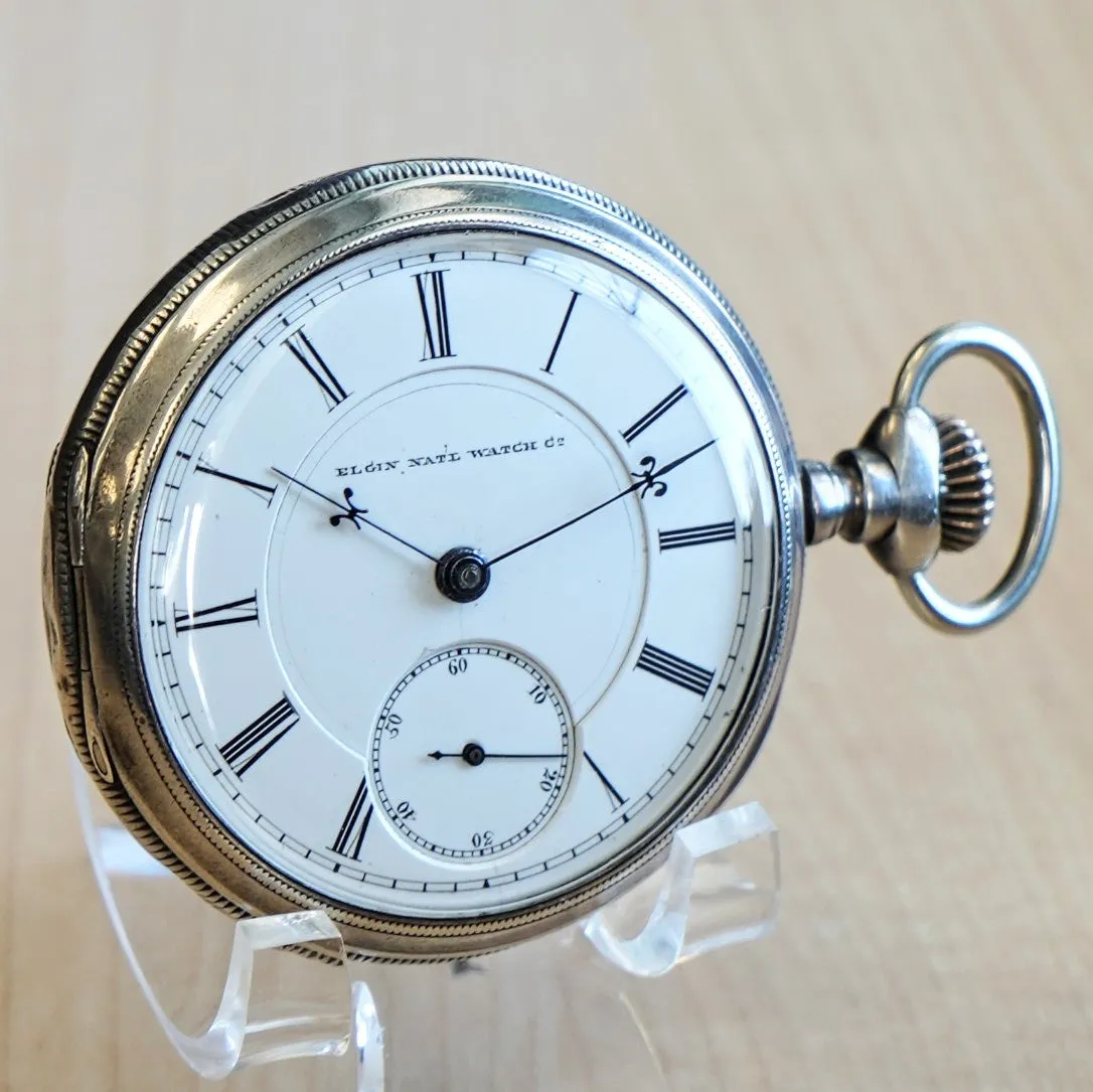 1881 BW Raymond ELGIN Pocket Watch 18s Lever Set Grade 70 Adjusted 15 Jewels 925 Case